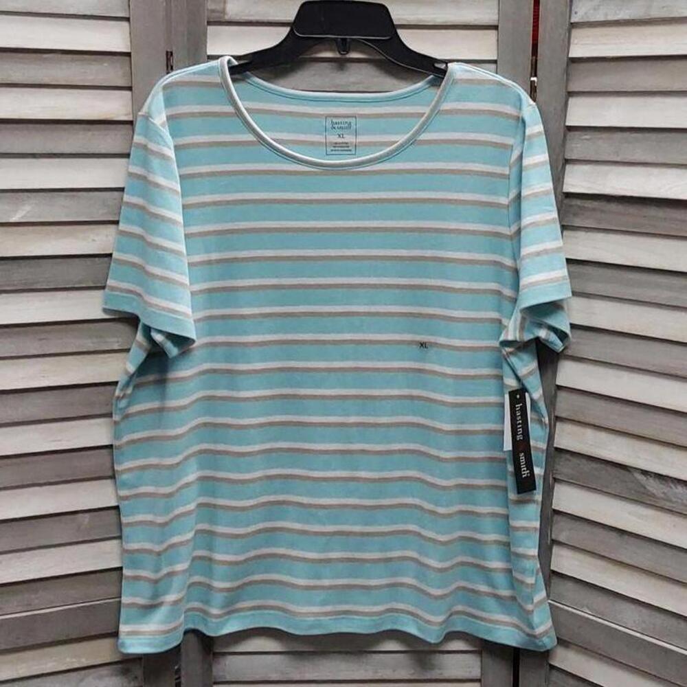 Womens Short Sleeve Stripe Crew Neck Top | Hasting & Smith | X Large